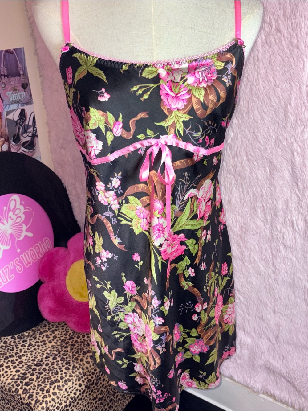 2004 Victoria’s Secret pink and black floral slip dress